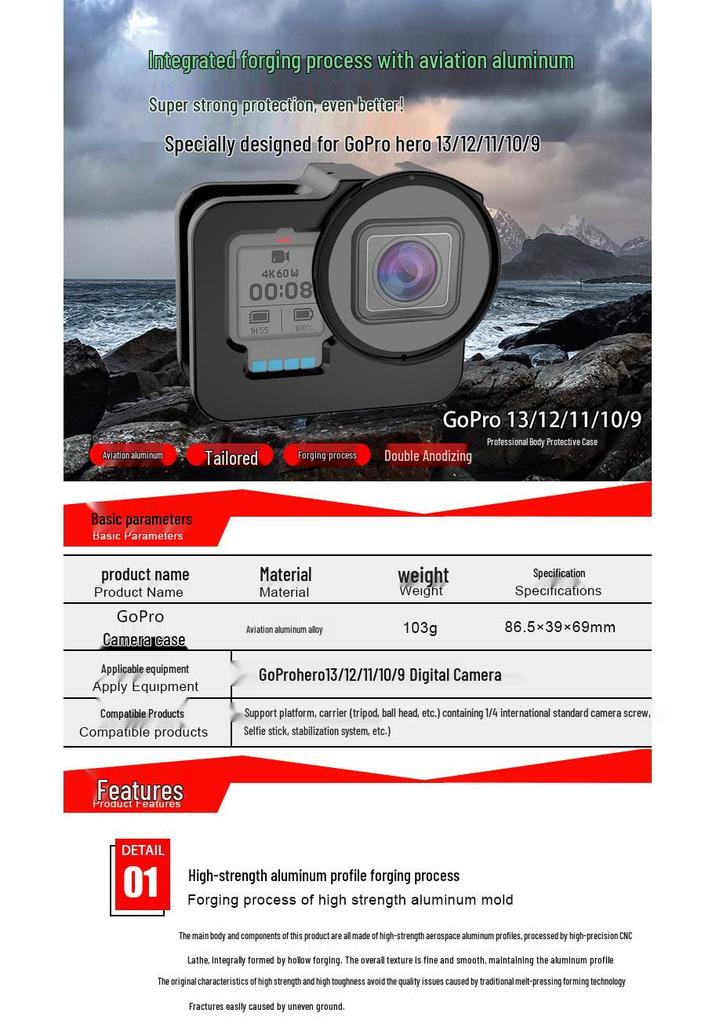 GoPro Hero9-13 Camera Protective Metal Cage with Heat Dissipation for Vlog Photography