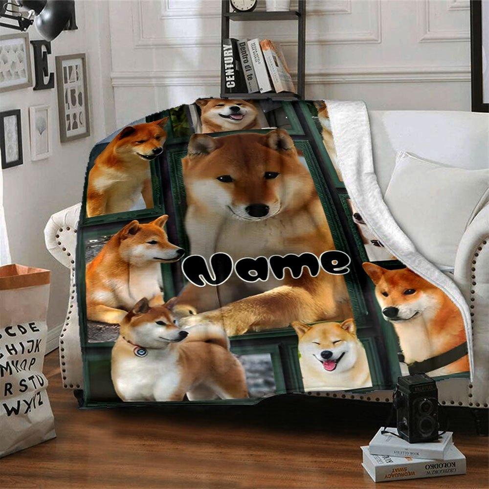 Adorable Shiba Inu Home Customize Your Name Blankets Soft And Cozy Lightweight For All Seasons Perfect For Picnics Sofa Office Bed Living Room Ideal