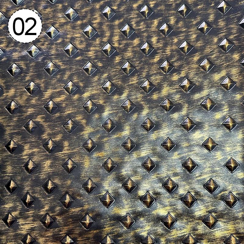 Retro Metallic Embossed Diamond Leather Fabric Hard Leather For Diy Clothes Armor Stage Costume Sliding Door Soft Bag Upholstery
