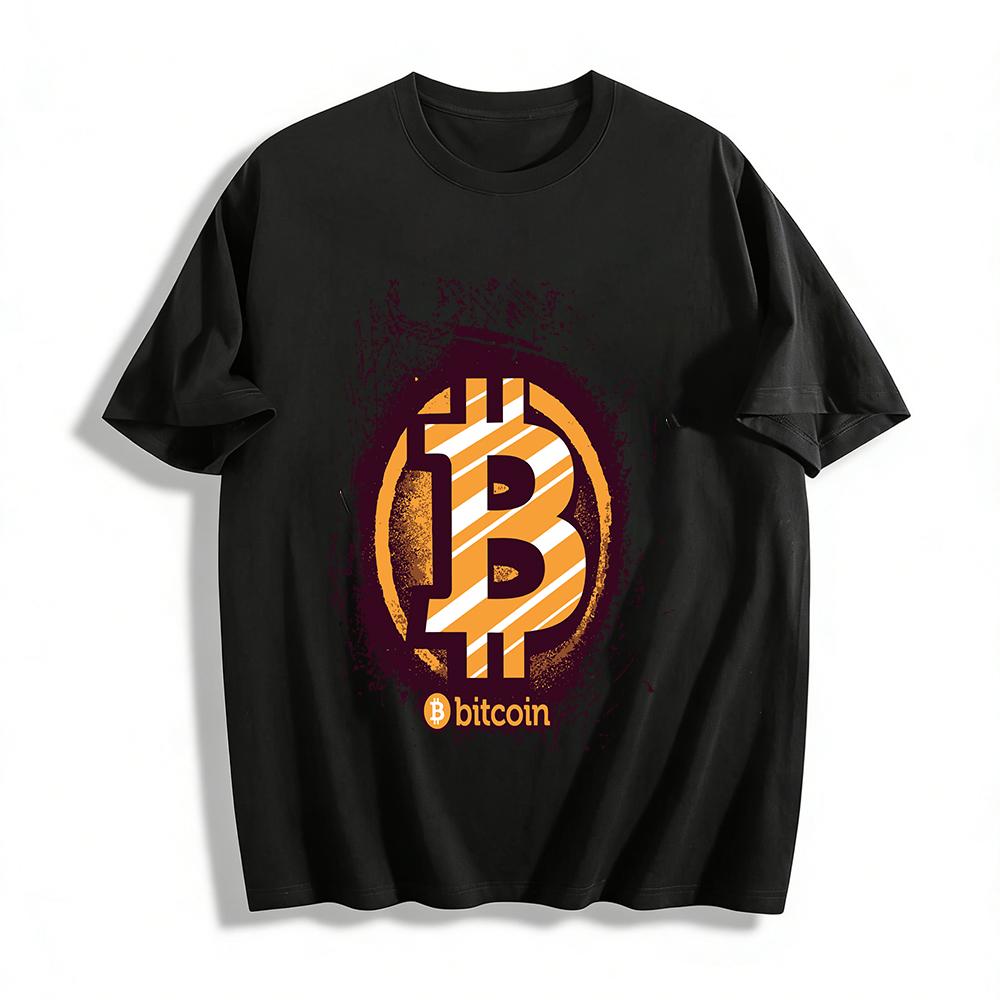 Vintage Distressed Bitcoin Print Trendy Casual Crewneck T-Shirt Pure cotton T-shirt XXS