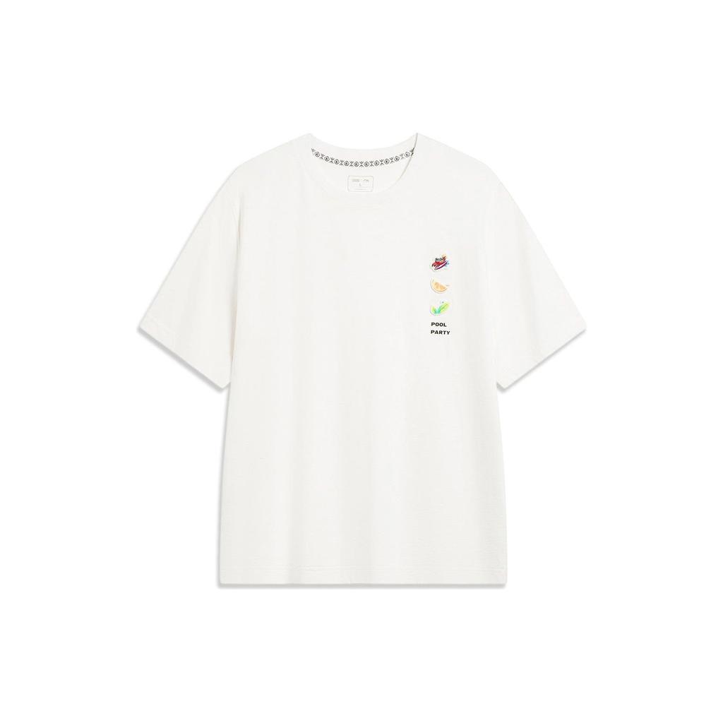Li Ning Sports Lifestyle Series Label Casual Straight Cut Short Sleeve T-Shirt Men Tops Off-White ATST809-1