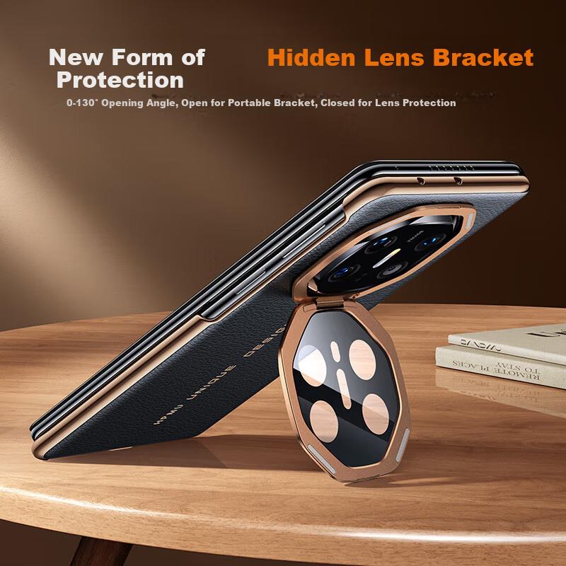 Leather Full Lens Protection FramePhone Case for Huawei Mate X6, with Folding Stand, Central Axis Protection, Flip Cover, Magnetic Attachment