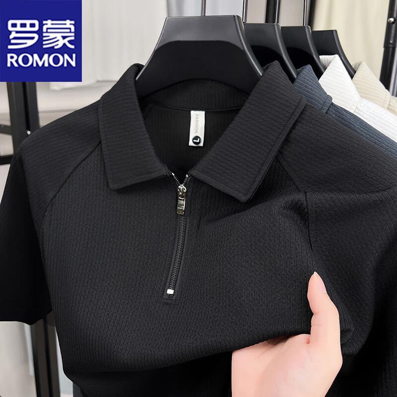 ROMON Men s Casual Lapel Short-Sleeve T-Shirt M чёрный