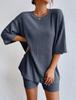 Ensemble Pyjama d'Été pour Femme Style Européen - Décontracté, Col Rond, Manches Courtes