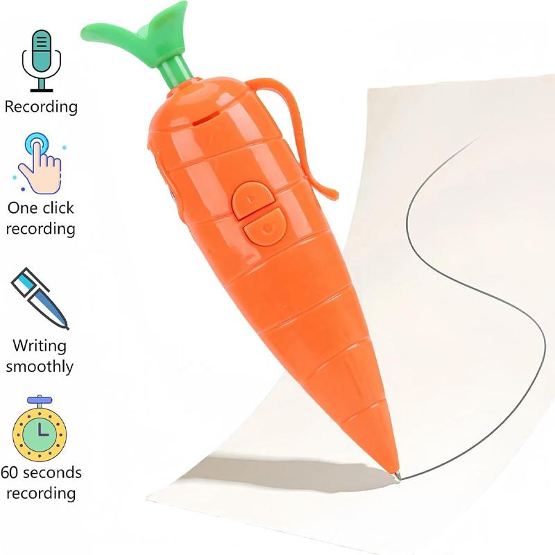 Cute Carrot-shaped Voice Recorder Pen 2-in-1 Ballpoint Pen 60s Real Sound Recording Novelty Graffiti Stationery for Kids Gift