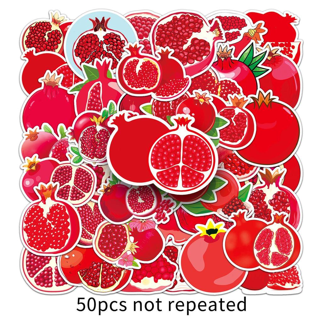 50 Cute Cartoon Pomegranate Stickers - Waterproof Fruit Graffiti for Suitcases and Journals