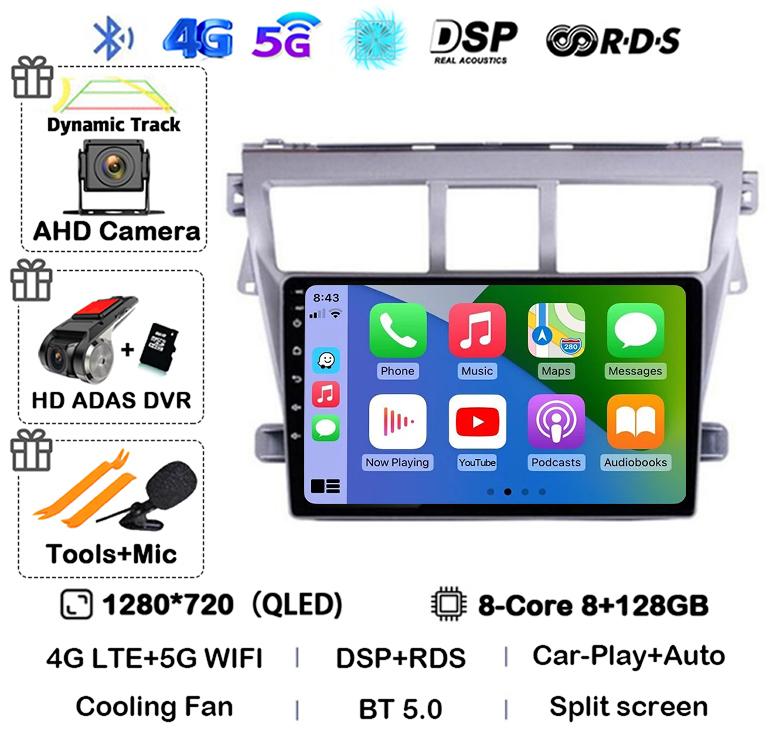 Android 14 Carplay Auto Car Radio For Toyota Vios Yaris 2007 2008 2009 2010 2011 2012 Multimedia Video Player 4G WIFI GPS Stereo