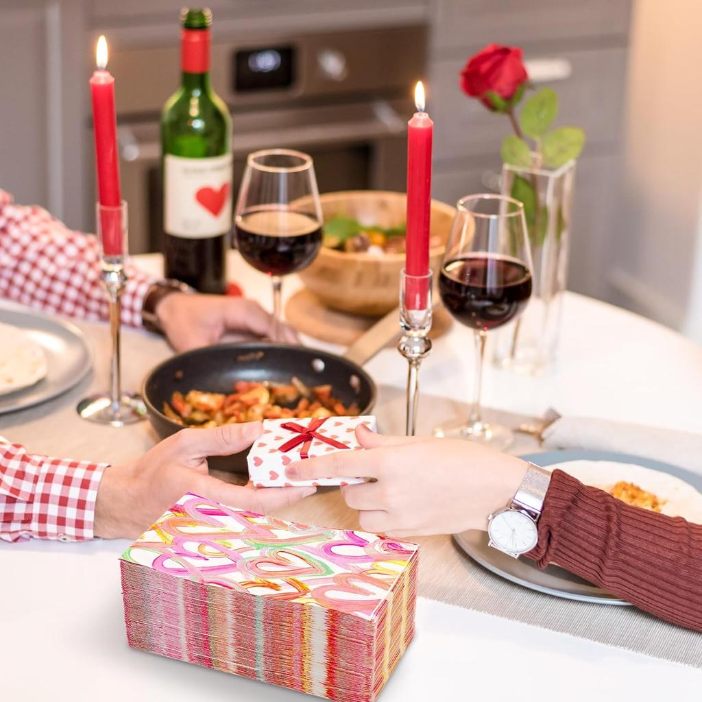 100Pcs Valentine's Day Paper Guest Napkin Colorful Heart Bathroom Napkin Decorative Disposable Hand Towel Napkin For Home Party Supplies