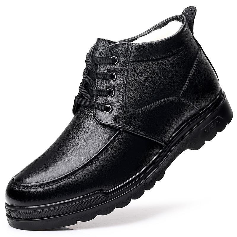 Cotton shoes men's winter velvet warm men's cotton shoes high-top leather wool snow boots medium old dad elder shoes
