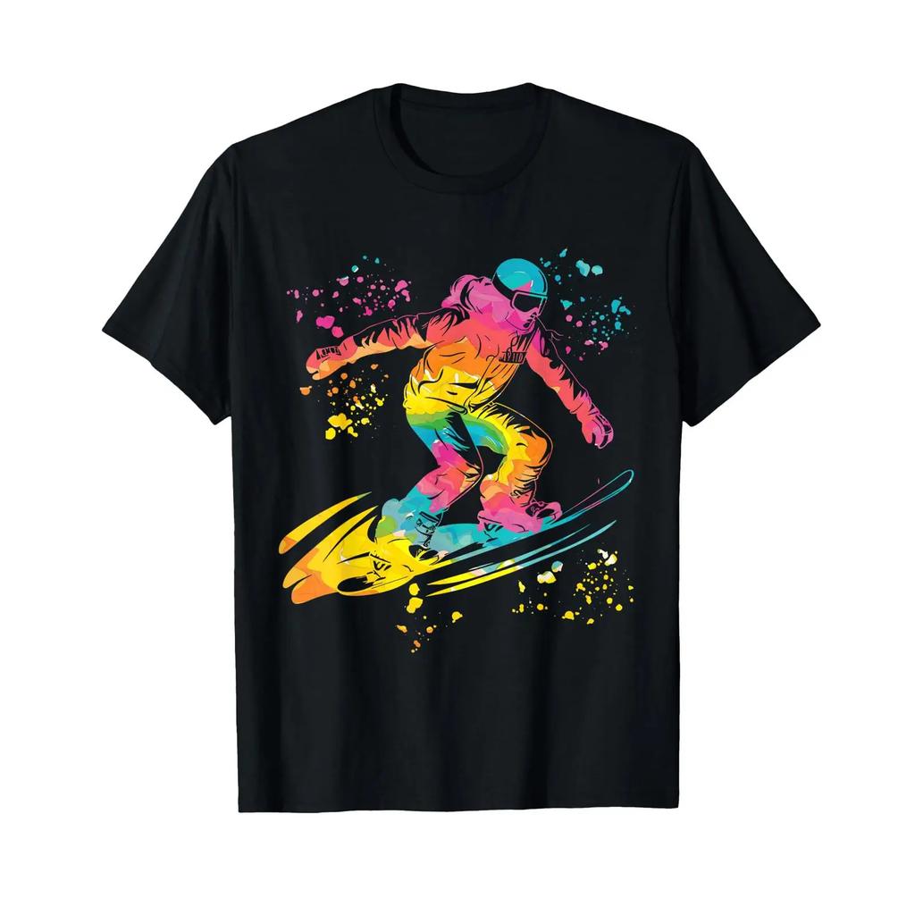 Snowboarder Colorful Snowboard Snowboarding T Shirt Vintage Washed Graphic Casual Versatile Streetwear Stretched Stylish Homme
