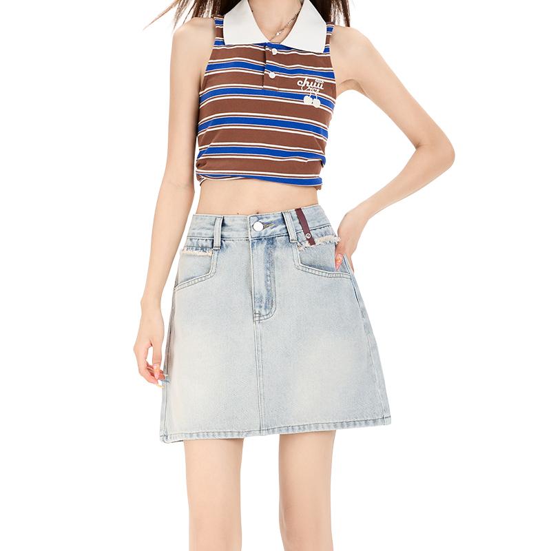 

Cowboy Short Skirt for Women In Summer, Anti Glare Versatile A-line Hip Hugging Skirt XXL
