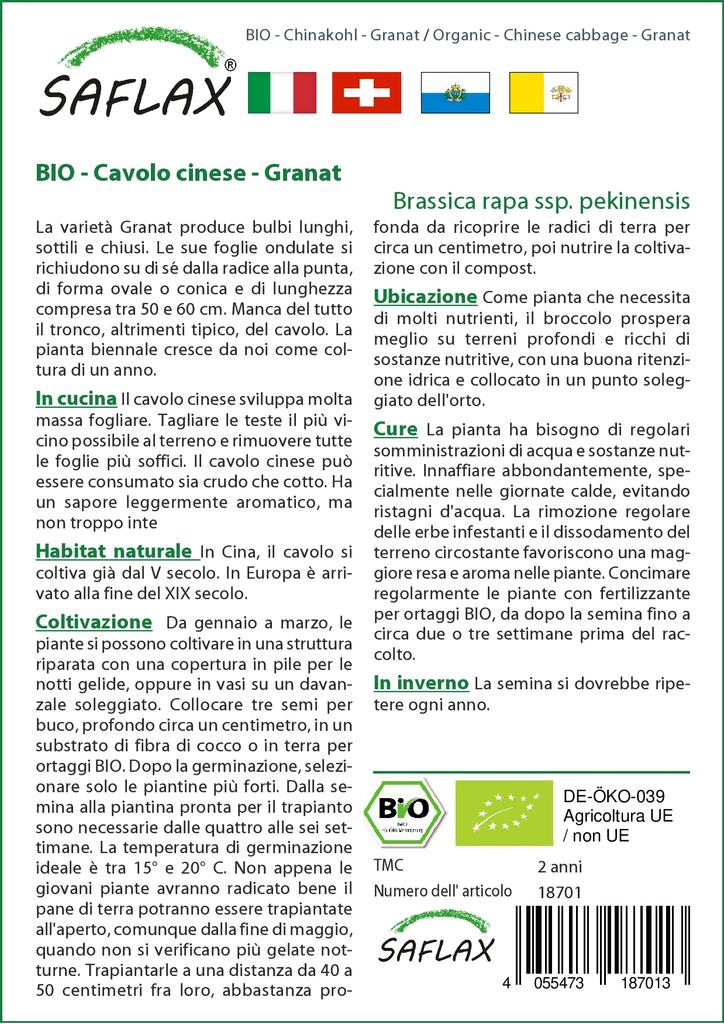 SAFLAX Garden In the Bag - Organic - Chinese Cabbage - Granat - 40 Seeds - With Substrate In a Fitting Stand Up Bag - Brassica Rapa