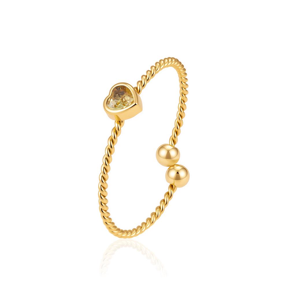 European & American Style Heart Zirconia Stainless Steel Women's Luxury Adjustable 18K Cable Ring