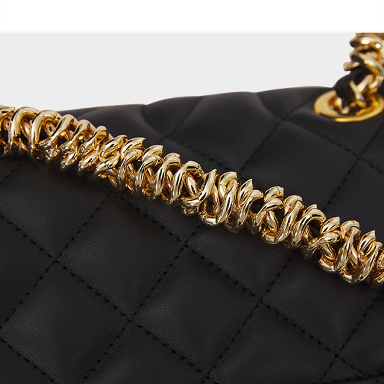 Moschino Creative Magnetic Closure Diamond Pattern Leather Tote Shoulder Bag Women Bags Black A75438002-1555
