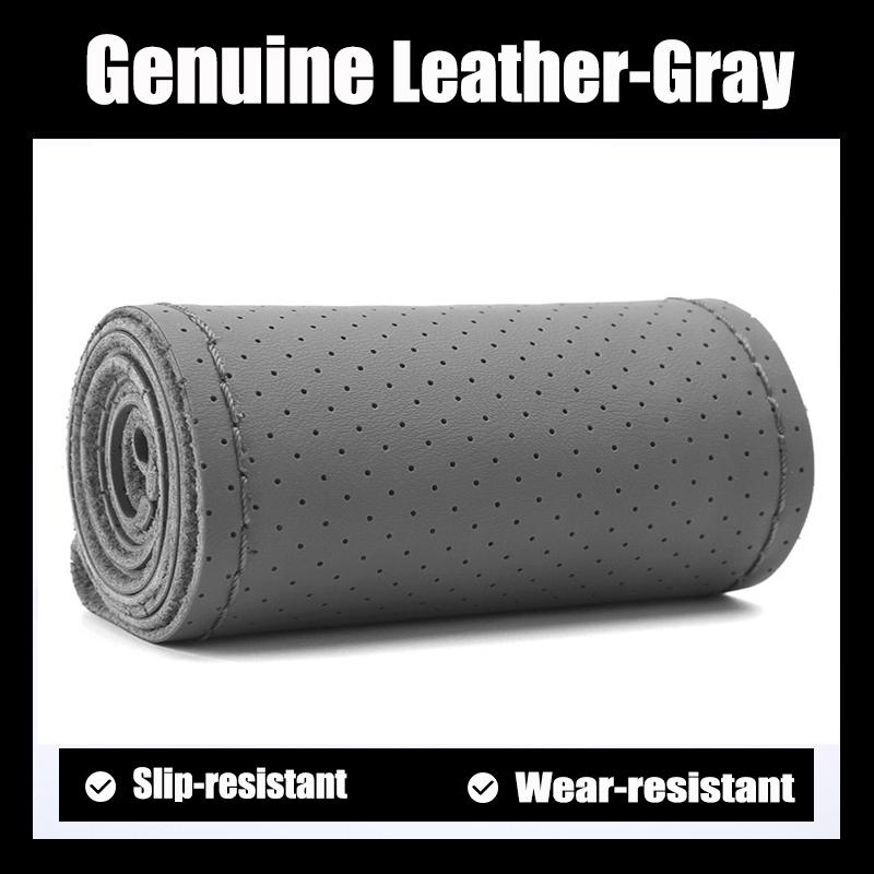 

Genuine Leather Hand-Sewn Car Steering Wheel Cover Soft Anti-Slip With Needles And Thread Artificial Leather Texture Cover сірий колір