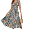 Ins Cross-border Foreign Trade Women's Printed V-Neck Sleeveless Dress Spring and Summer Women's Design Sense Contrast Color Wrap Long Dress Skirt