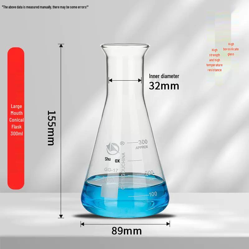 Pomex Shuniu Glass Erlenmeyer Flask: Conical, Straight/Wide/Flared Mouth, 100ml/250ml/500ml/1L Sizes.