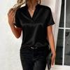 Women Stain Tops Short Sleeve Blouse V Neck Shirts Business Casual Outfits