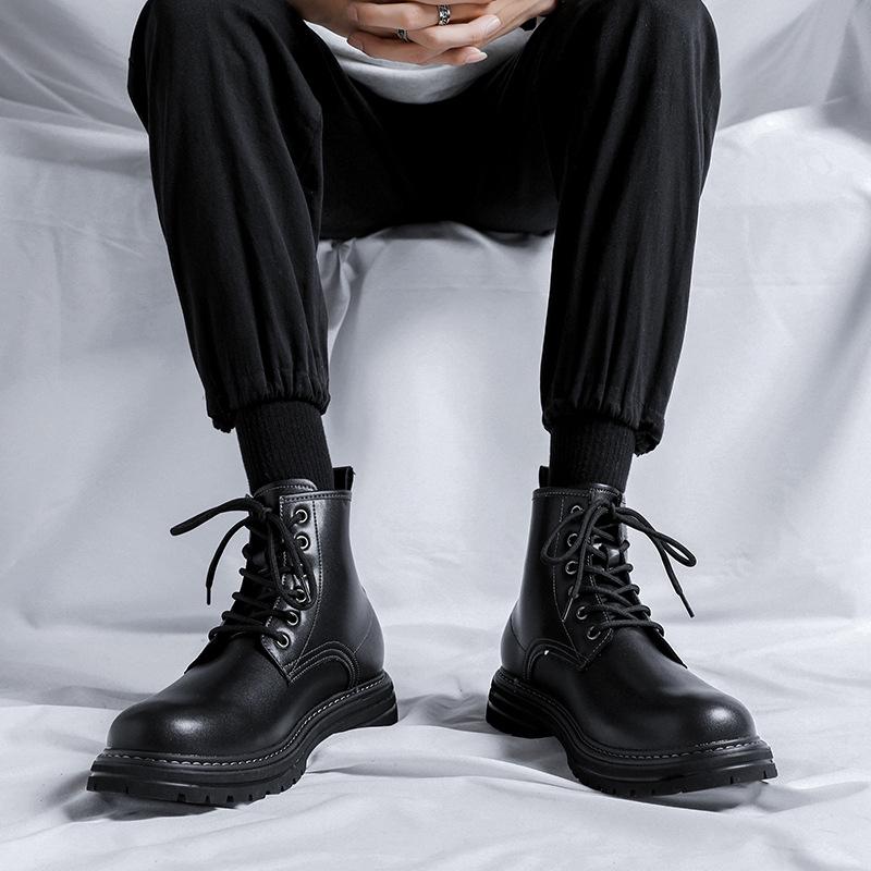 Martin Boots Men's British Style High-end Autumn and Winter Black Boots Medium Top Boys High-top Shoes 6002-R