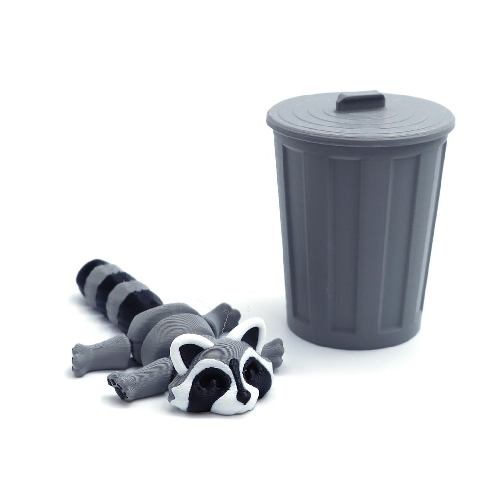 Farbverlauf Gelenkiger Waschbär Fidget Spielzeug (3D gedruckt): Mehrgelenk-Bewegliches Tier mit Mülleimer – Trendige Wohn-/Schreibtisch-Dekoration