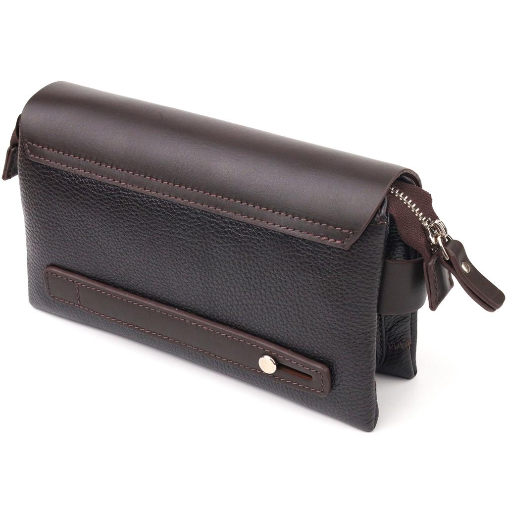 Stylish Men's Clutch Bag Made of Genuine Combined Leather CANPELLINI 21566 Brown