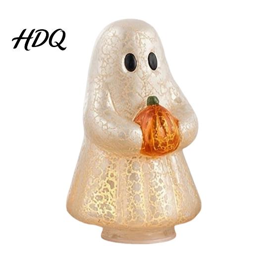 Decorative Figurine for Living Room Light-Up Cute Ghost Resin Figurine Glowing Desktop Ornament Warm LED Luminous Light Halloween Statue Bedroom