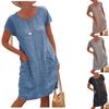 Robe d'été pour femme Lin Coton Manches Courtes Poches Décontractée Confort