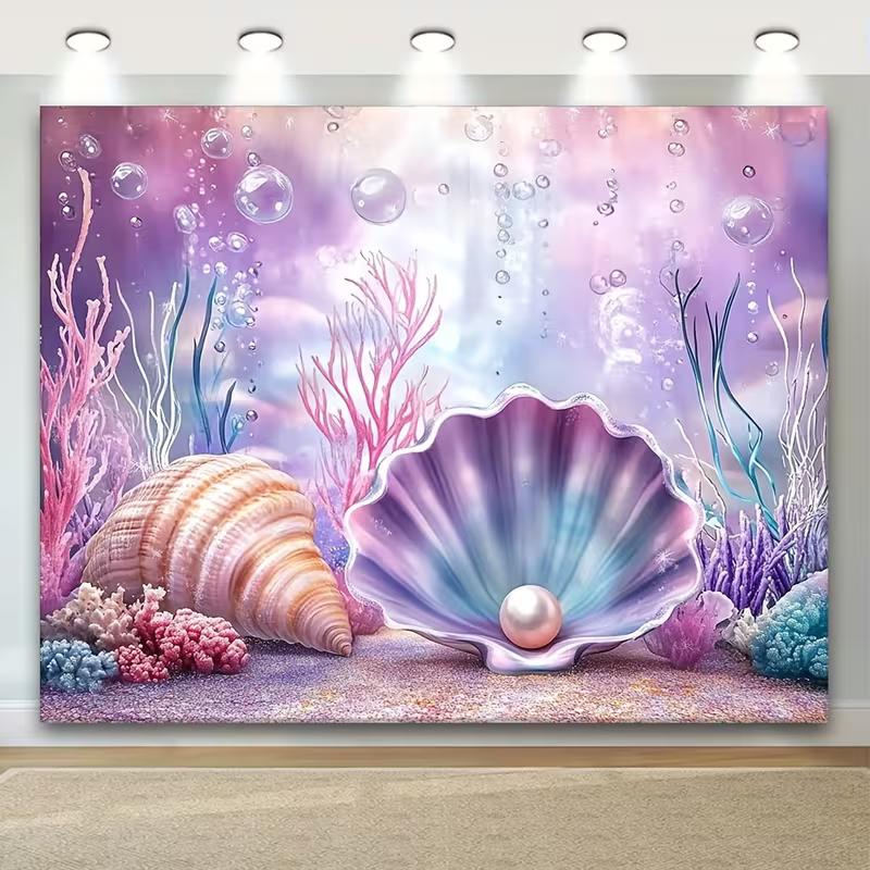2D Magical Underwater Seascape Backdrop Shell with Pearl Photo Background
