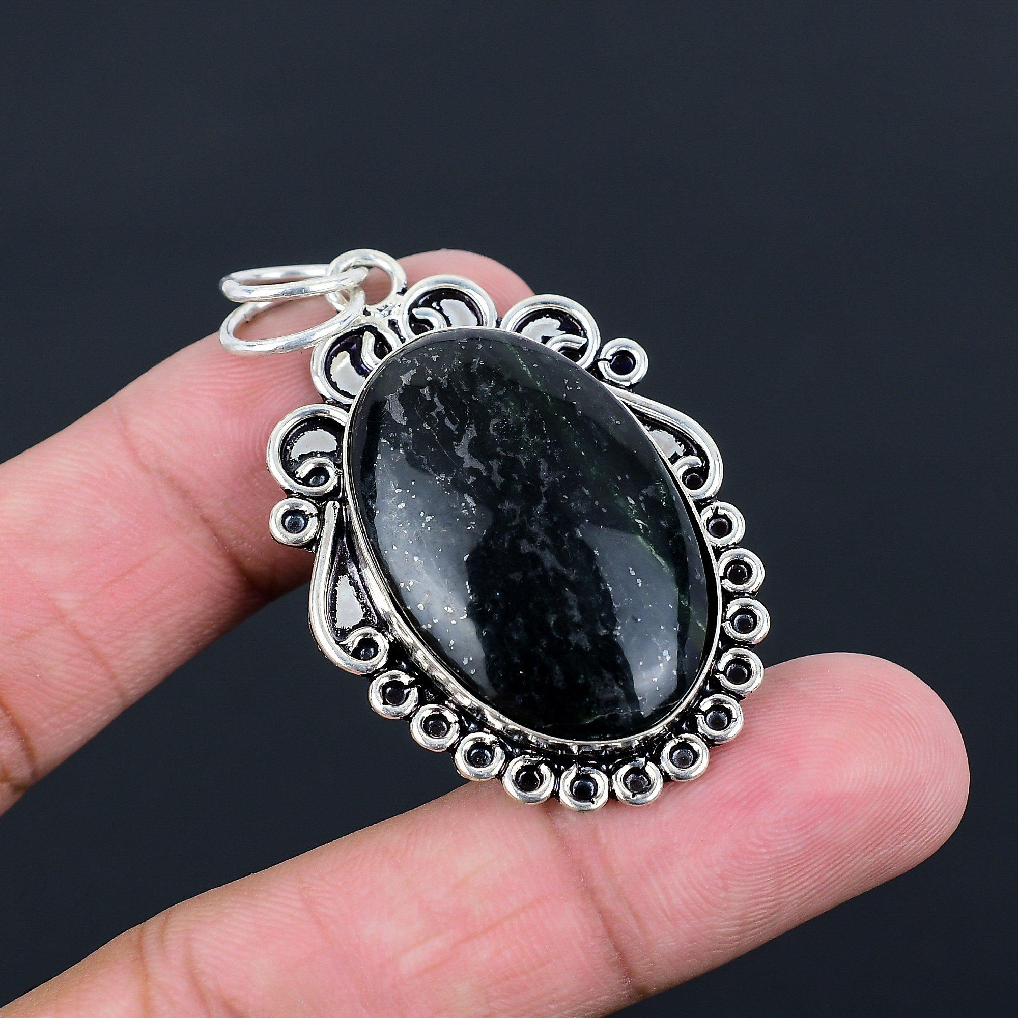 925 Sterling Silver Vasonite Gemstone Anniversary Art Deco Boho Pendant Jewelry