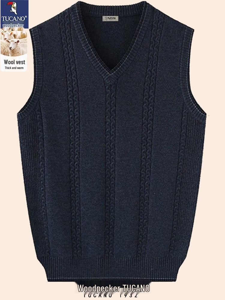 Men's Woodpecker Cashmere V-Neck Wool Vest - Solid Color, Sleeveless, Knit Sweater for Spring & Autumn