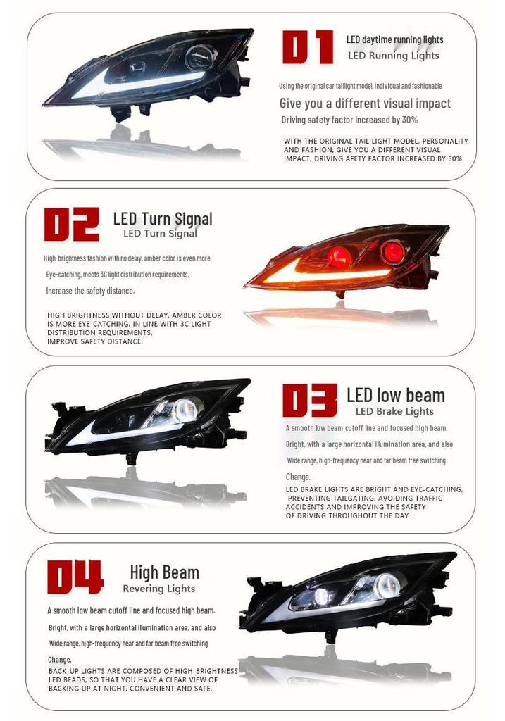 Compatible 09-16 Mazda RUIYI LED Devil Eye Projector Headlight with Flowing Turn Signal