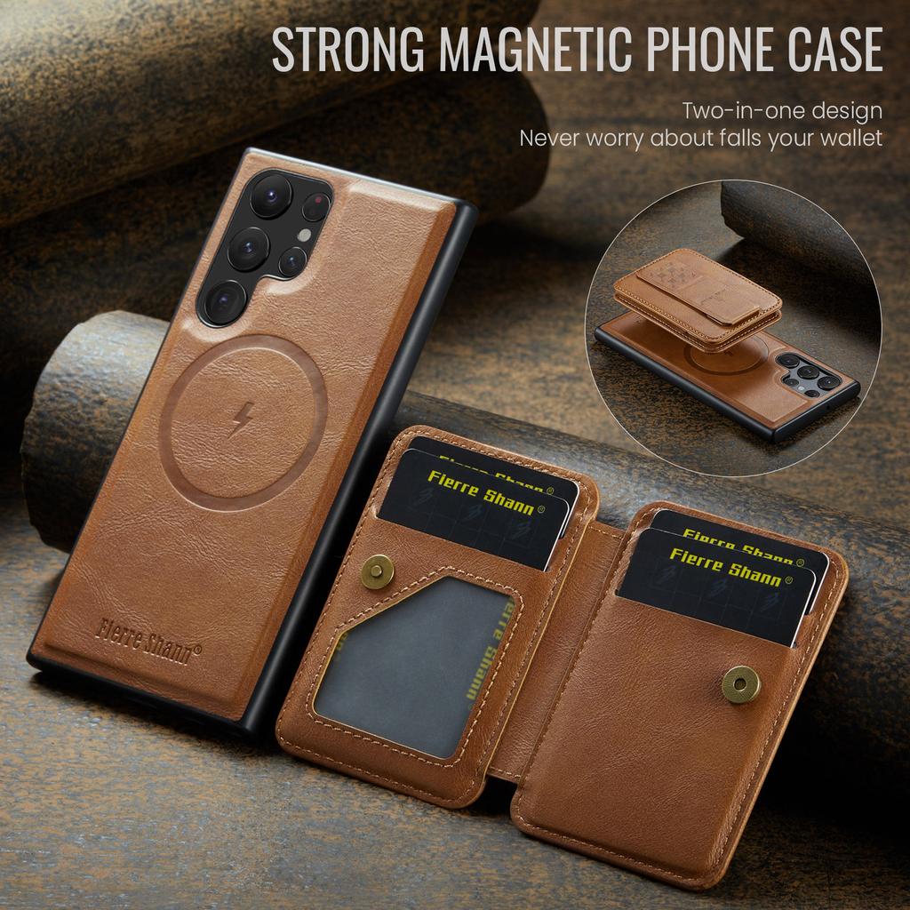Detachable Magnetic Wristband Auto Leather Case for Samsung Galaxy S25 Ultra/Edge S24 Plus S23 FE S22 Card Holder Wallet Cover