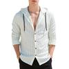Men Stripe Hooded Shirt Linen Long Sleeve Button Down Shirt Casual Regular Fit Shirt for Fall Vacation Street Work Wear