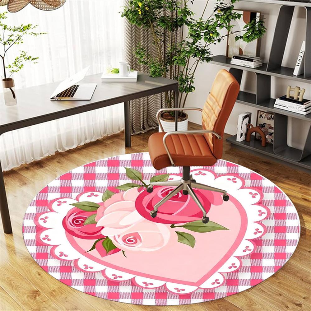 1PC Rose Heart Office Round Area Rug, Under Office Chairs Bedroom Living Room Home Decor,Carpet for Office, -1110292