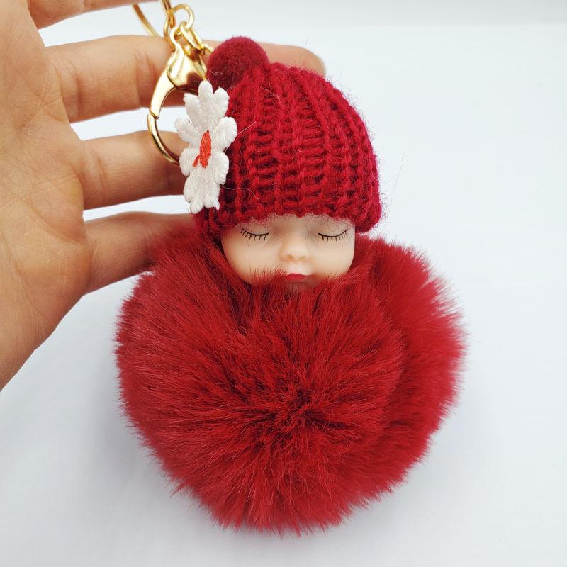 Imitation Rex Rabbit Fur Sleeping Doll Keychain - Cute Sleeping Baby Bag Pendant Gift