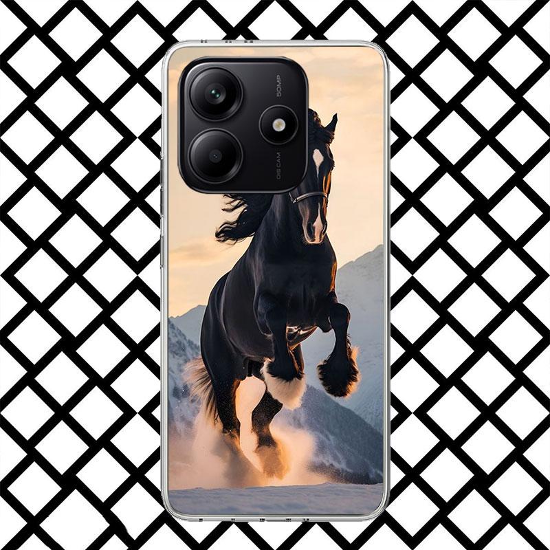 Coque de téléphone Animal Cheval Noir pour Xiaomi Redmi Note 15 14 14S 13 12 12S 11 Pro Plus 11E 11T 11S 10S 5G Coque Souple Fundas Redmi N