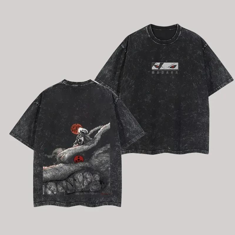

Naruto Uchiha Madara & Nine Tails Double-Sided Vintage Washed Oversized Anime Streetwear Unisex Casual Black T-Shirt L