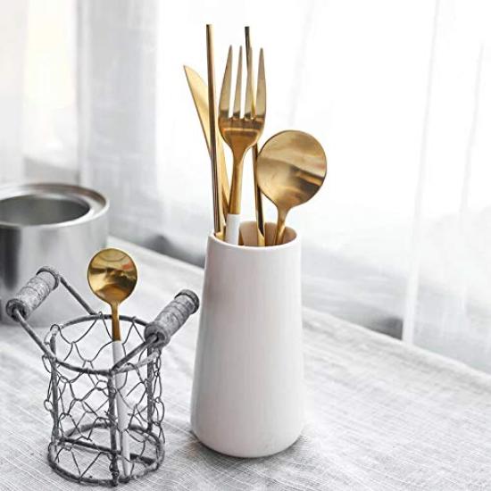 Minky Besteck Besteckset Gold Stilvolles Geschirr Edelstahl Dinner Besteckset Messer Löffel Gabel Set Steakmesser Tafelmesser Dessertlöffel Pasta