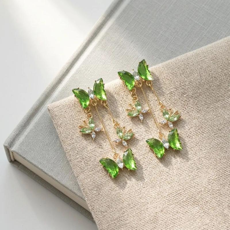 

Fashion Zircon Long Tassel Earrings For Women Elegant Sparkling Zircon Pendant Earrings Girls Party Wedding Statement Jewelry зелений