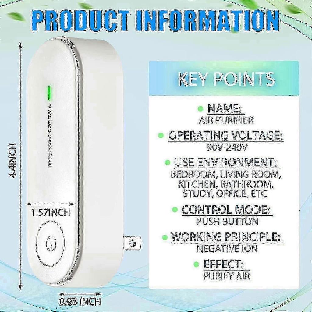 New 3-pack Plug-in Air Purifier Portable Negative Ion Generator Filterless Air Ionizers Home Air Filter Removes Odors Air Freshener