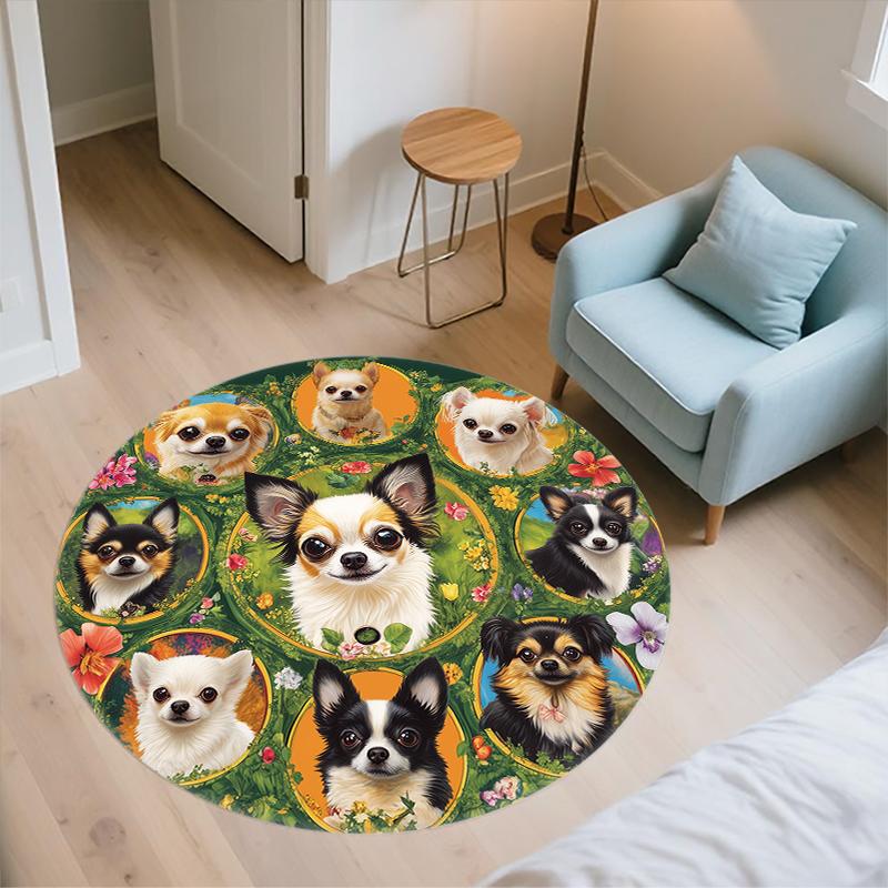 Chihuahua pattern round rug,Carpet Rug for Living Room Bedroom Sofa Playroom Decor,Non-slip Floor Mat,Holiday Gifts and Birthday Gifts.