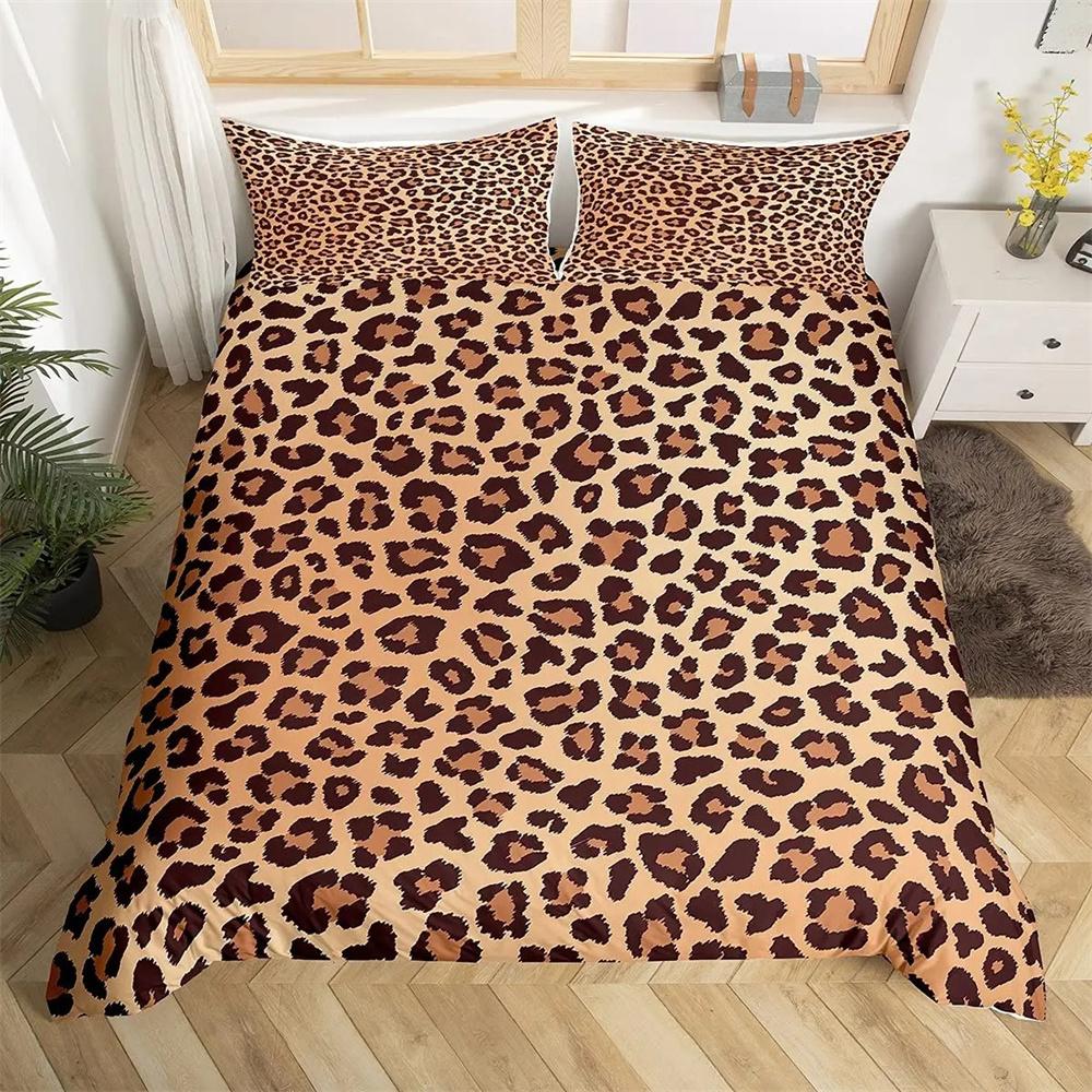 Bamboo Fiber Luxury Comforter Cover Gold Leopard Print Bedding Set Duvet Cover + Pillowcases 15 Colors Bed Spread Set Complete