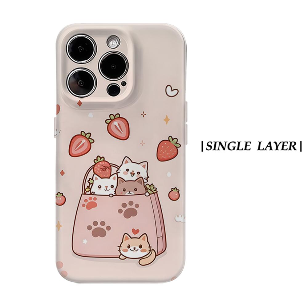 

Cat in Strawberry Bag Phone Case for IPhone 17AIR 16E 16 15 14 13 12 11 17 Pro Max Plus Double-layer Back Cover IPHONE17PROMAX