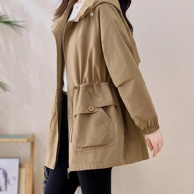 Trendy Casual Loose Women's Windbreaker Jacket Mid-Length Versatile Waist-Cinching Lightweight Fashionable Outerwear