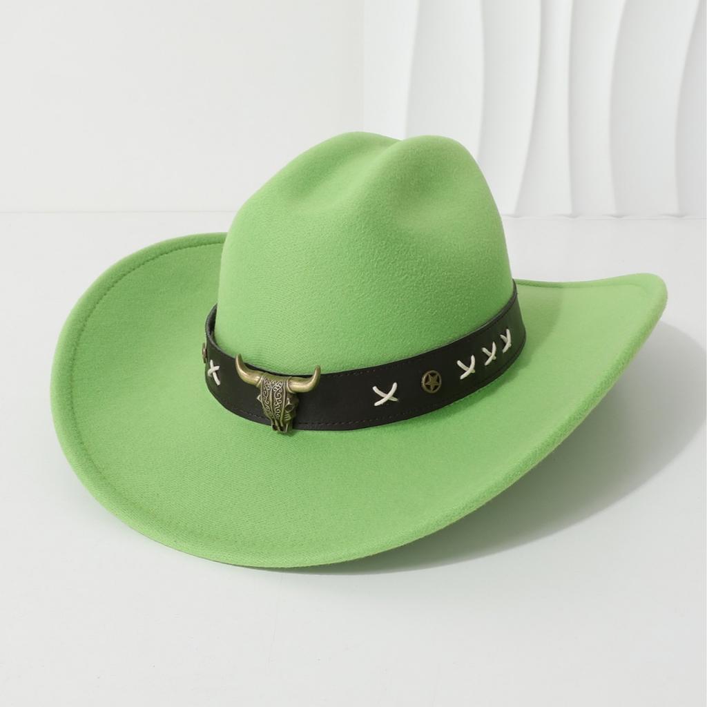 3D cowboy hat with rolled and upturned brim, large cowboy hat in European and American fashion, ethnic Tibetan felt hat