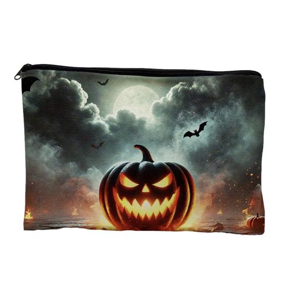 Halloween Themed Pencil Case Storage Bag Large Capacity Cosmetic with Pumpkin Smooth Zipper