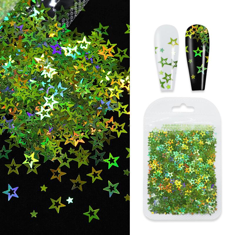 2g/ Bag Hologram Mixed Holloway Pentacle Nail Glitter Flash PET Flake Shaped Glitter for DIY Gel Nail Decoration Accessories