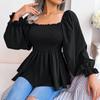 Damen Casual Mode Einfarbig Gerüscht Quadratischer Kragen Langarm Chiffon Bluse