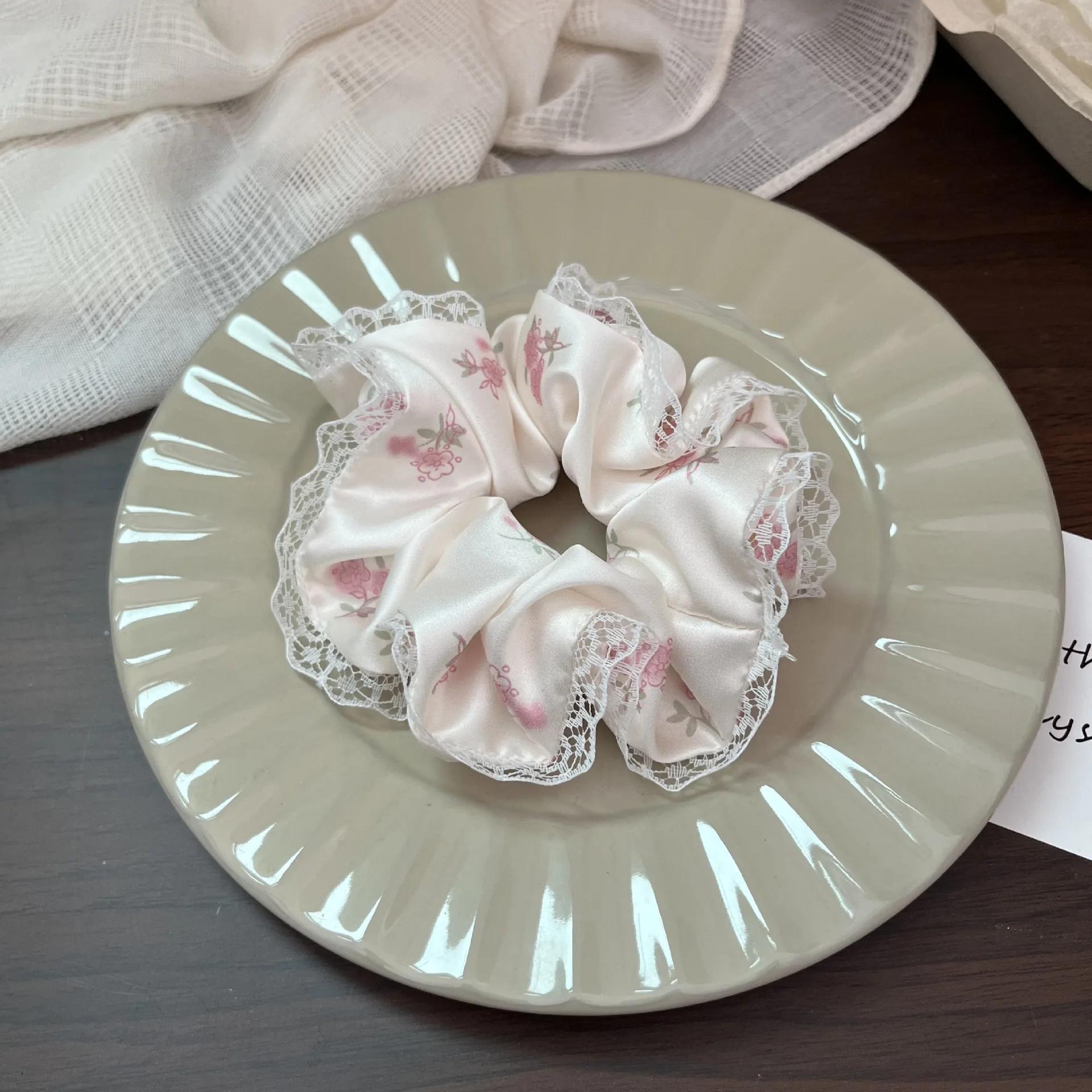 

Ladies Nice Scrunchies Floral Pink Small Bowel Hairband Girl s Hair Accessories Sweet Style Kawaii Hair Accessories For Girls