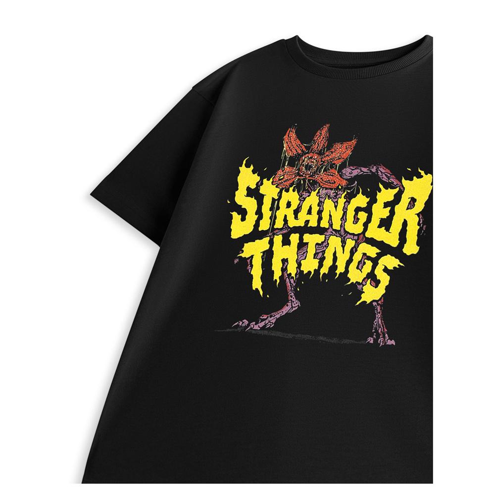Stranger Things Demogorgon Black Short Sleeved T-Shirt | Unisex Kids Graphic Tee with Classic Crew Neck | Ideal for Casual Wear